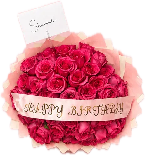 Pink roses with Happy Birthday sash and card, Orlando flower gift