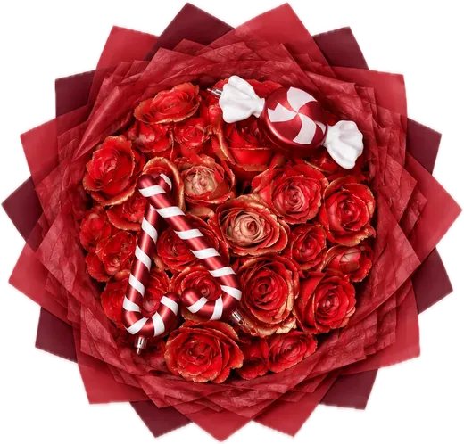 Candy cane design red rose bouquet, Christmas flowers Orlando