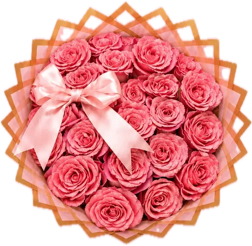 Coral pink rose bouquet with satin bow and gold wrap, Orlando florist