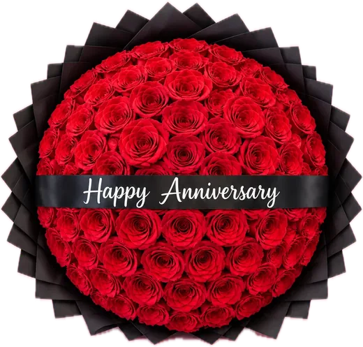 Luxury red rose bouquet with Happy Anniversary sash by Love Petals Co., Orlando florist
