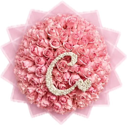 Pink rose bouquet with rhinestone letter C, initial bouquet Orlando