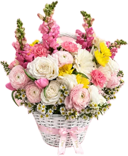 Pastel flower basket with ranunculus and roses, Orlando flower arrangement
